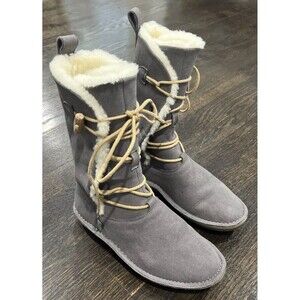 Po-Zu Zu Boots Size EU 38 US 7.5 Suede Sheepskin Slipper Gray Lace Up NWOB